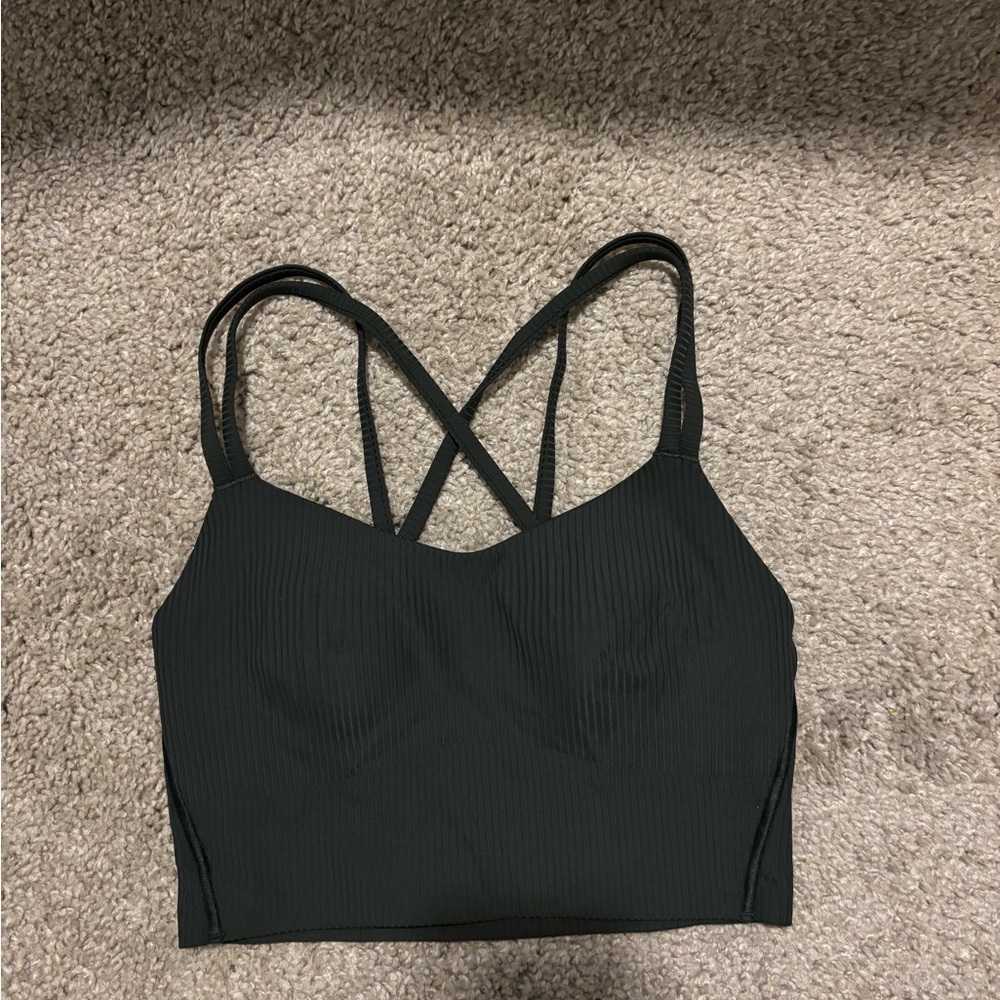 Women's rainforest green like a cloud ribbed longline bra